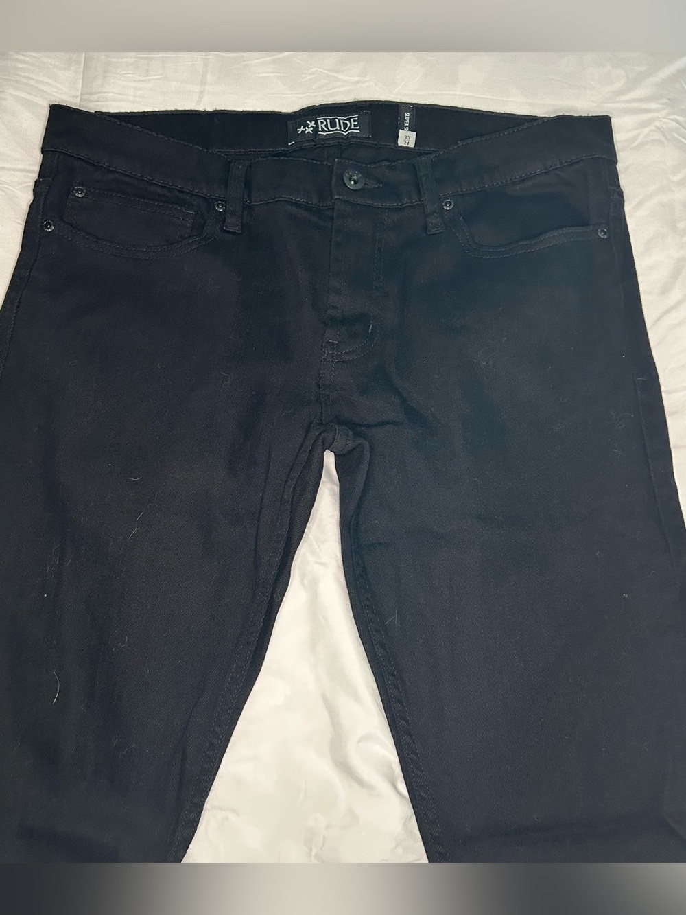 Rude Super Skinny Jeans Mens 34x32 Black Stretch Denim Hot Topic Emo Goth Punk